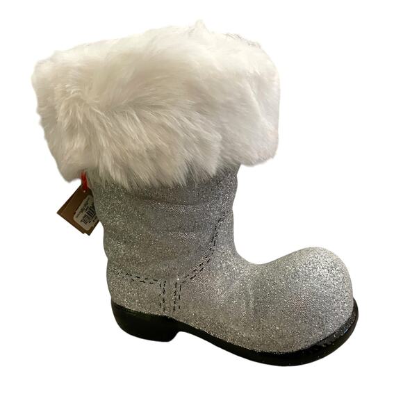 Bergdorf Goodman Ino Schaller Silver Beaded Christmas Santa Boot w/ Faux Fur NEW - Picture 5 of 14